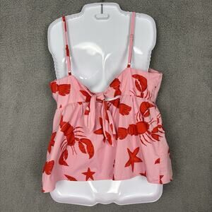 J Crew Babydoll Top Womens Festival Sleeveless Novelty Print size 14 Pink Red